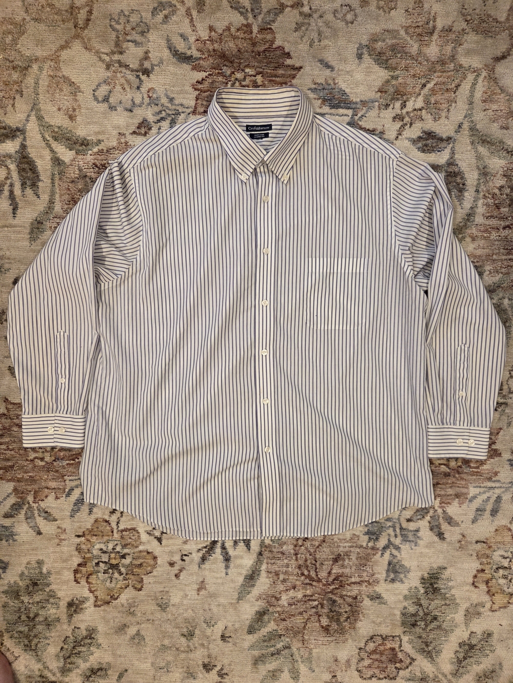 croft & barrow Blue and White Striped Button-Down Dress Shirt